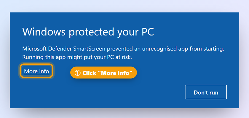 Open it — Windows shows a blue message